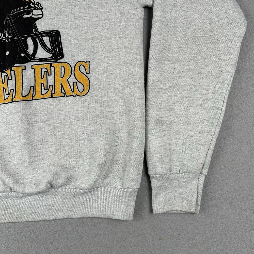 Vtg 90s Pittsburg Steelers Sweatshirt Men's Medium Gray Helmet Logo Crew Neck - Picture 4 of 16